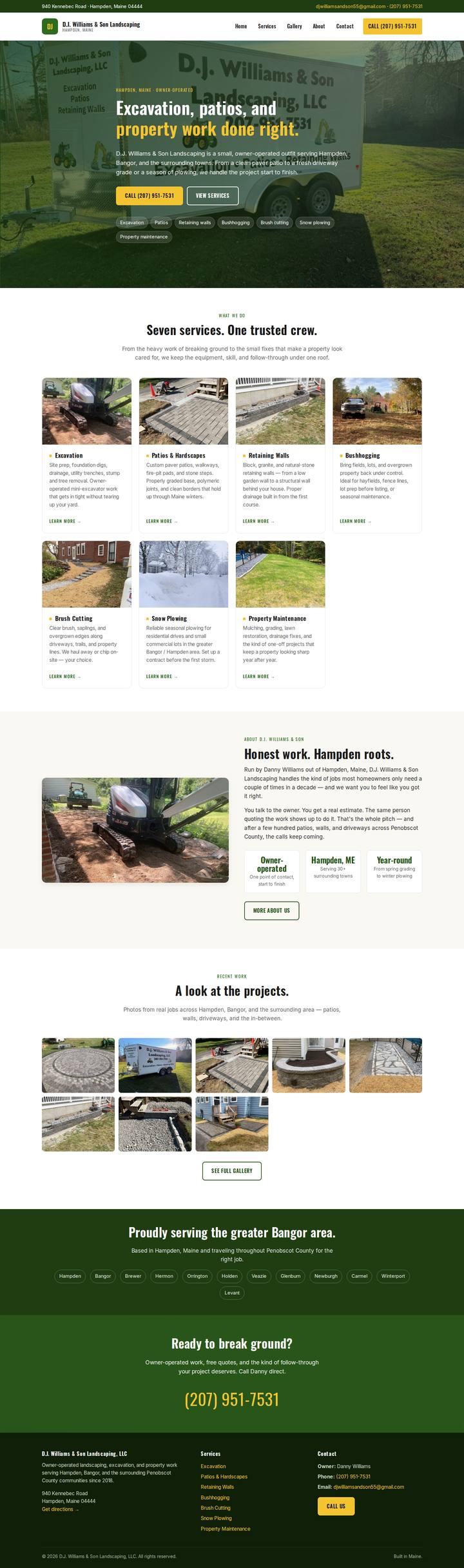Full-page screenshot of the D.J. Williams & Son Landscaping website