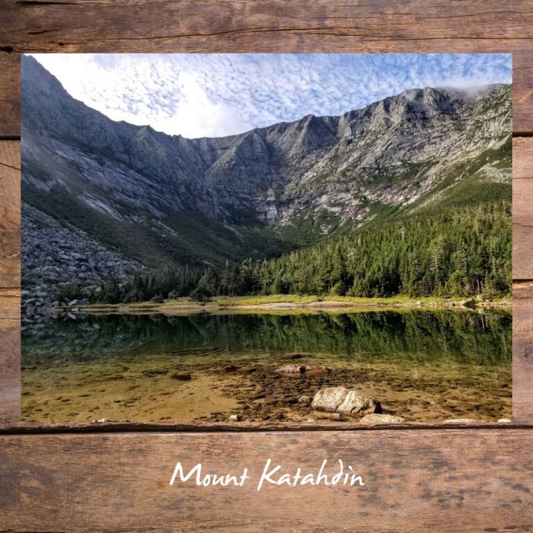 Mount Katahdin graphic for a Maine hiking guide